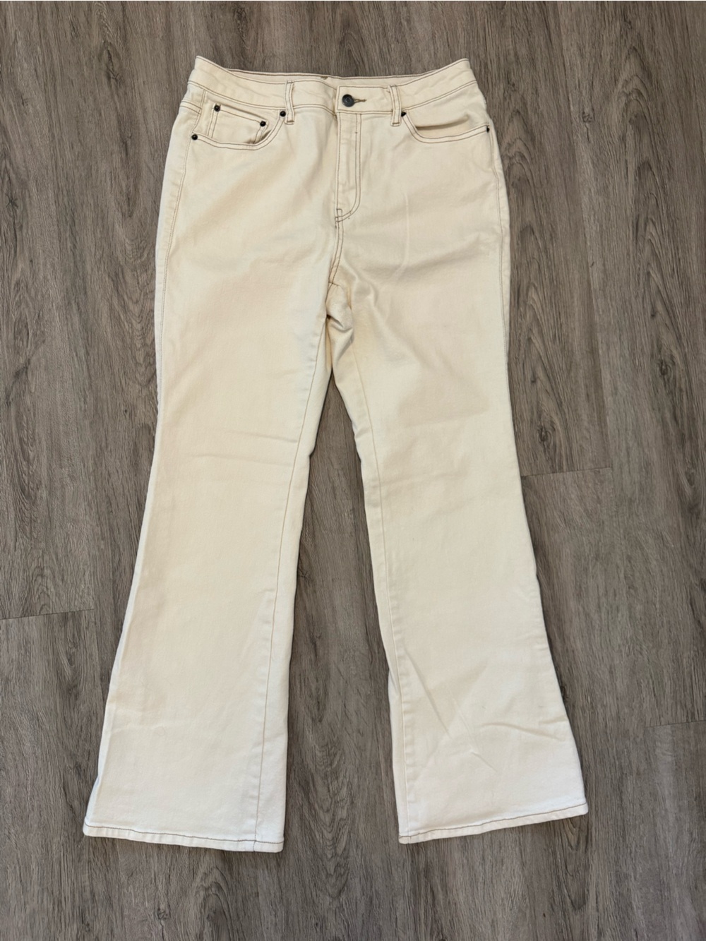 High-Rise Cream Wide-Leg Jeans